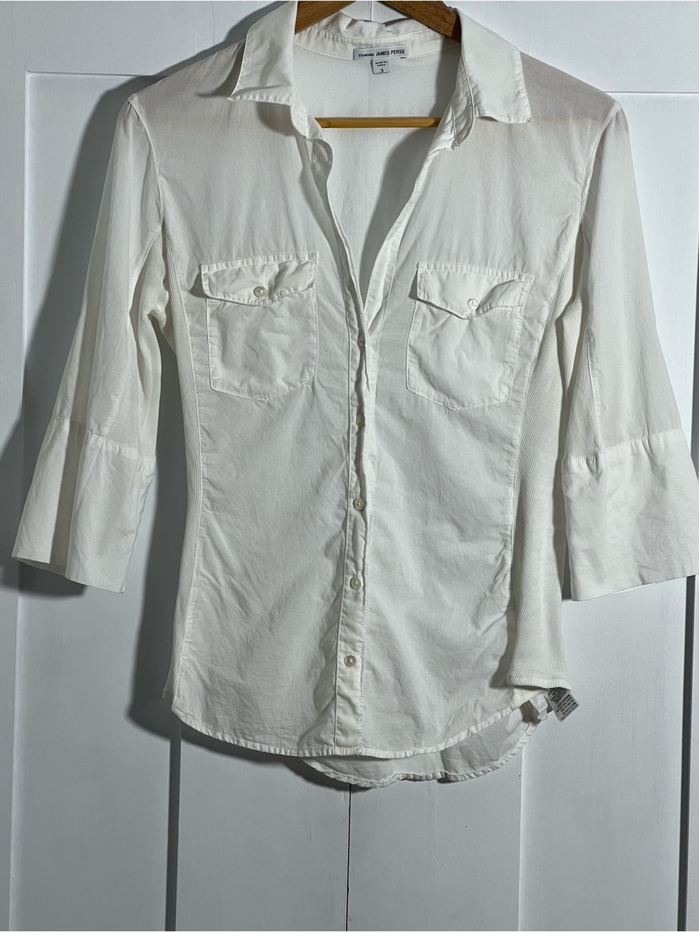 James Perse White Contrast Ribbed Side Panel Shirt Button-Up - Size 3 / L